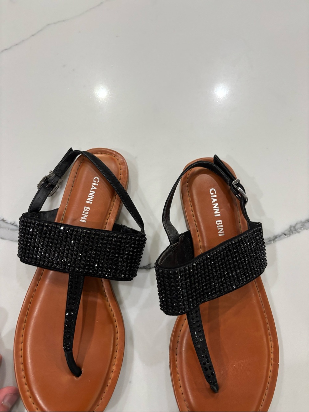 Gianni Bini Black Beaded T-Strap Sandals